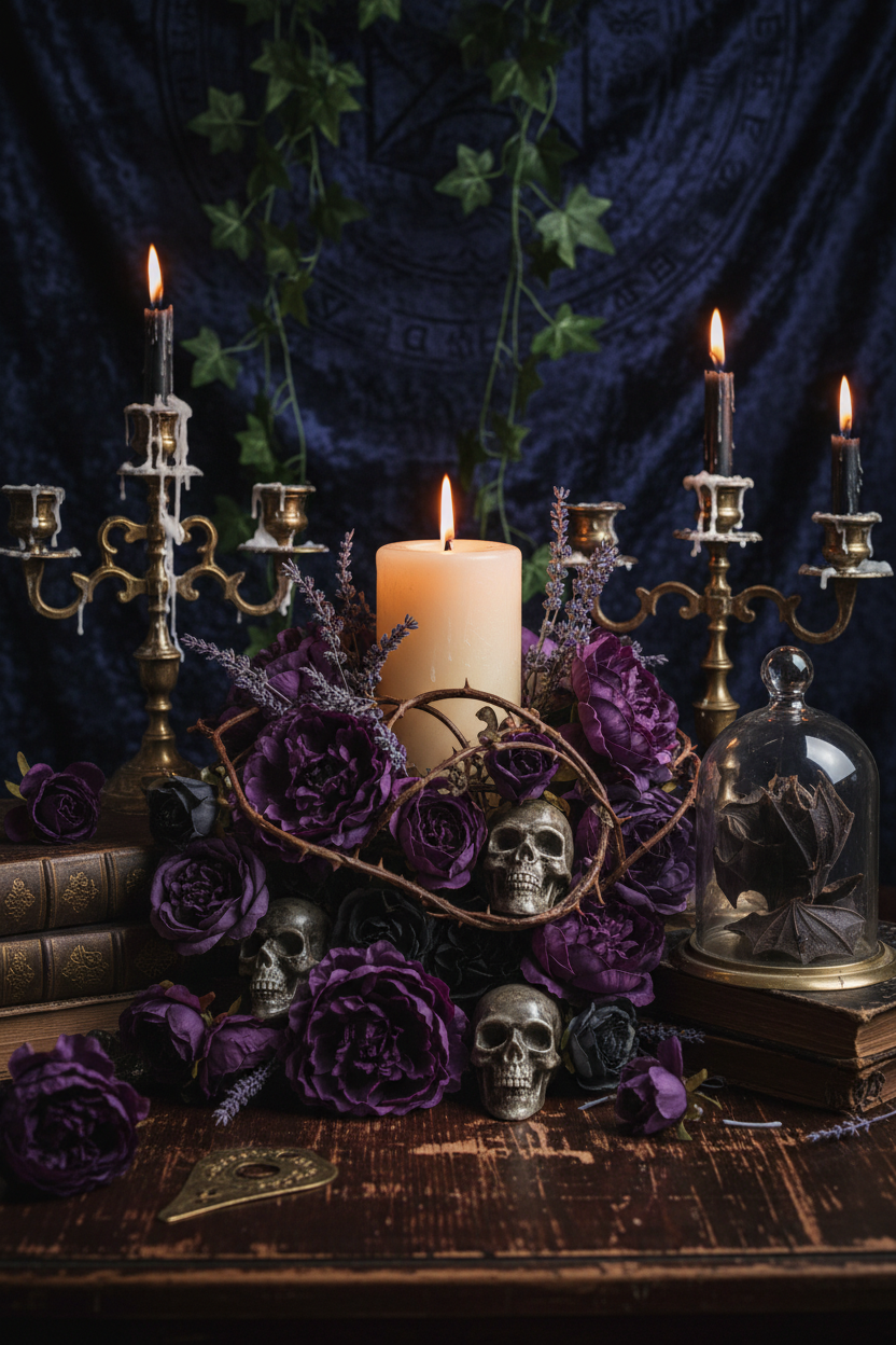 Purple Florals Crystal Skulls