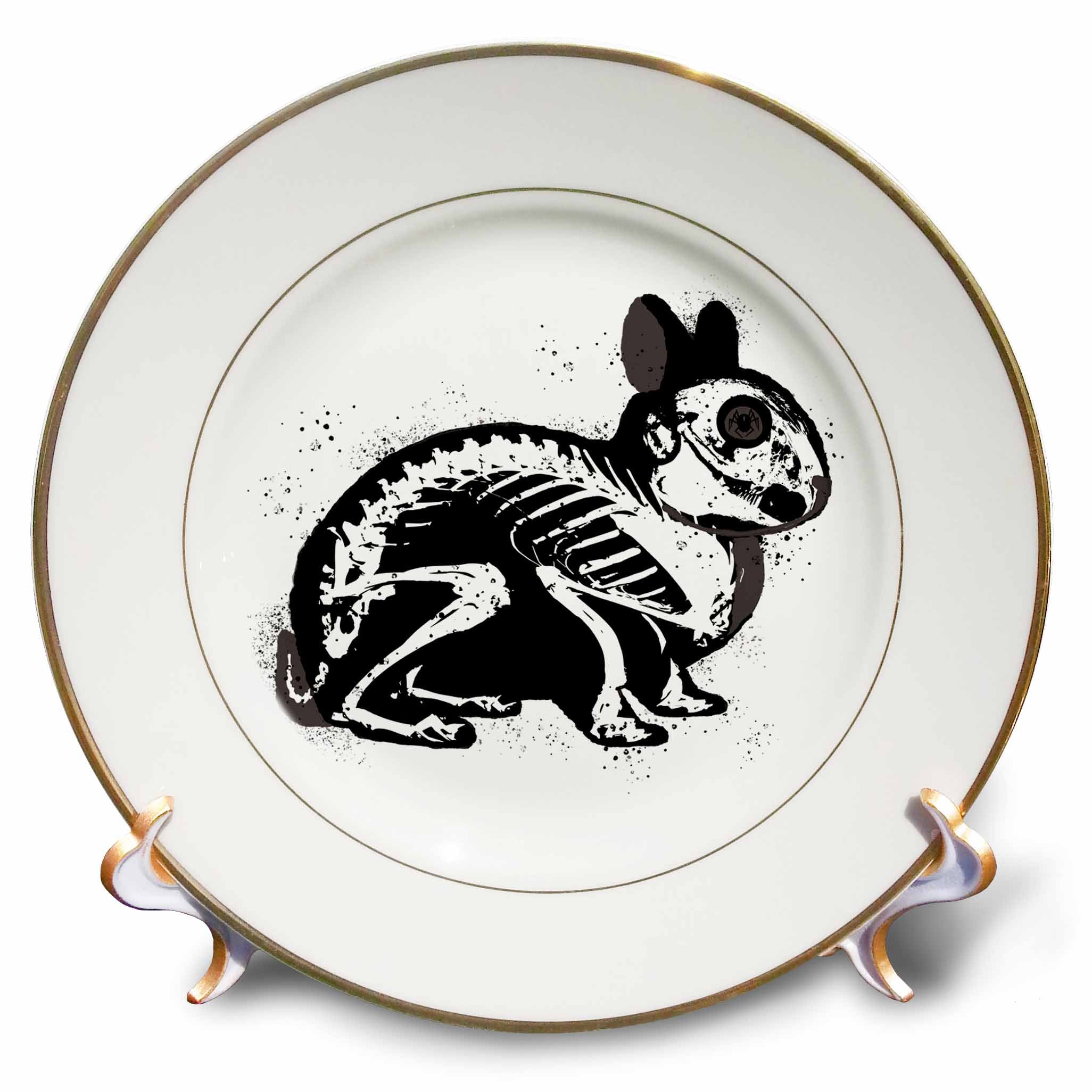 3dRose Janna Salak Designs Gothic - Goth Bunny Rabbit Skeleton - Plates (cp_328206)