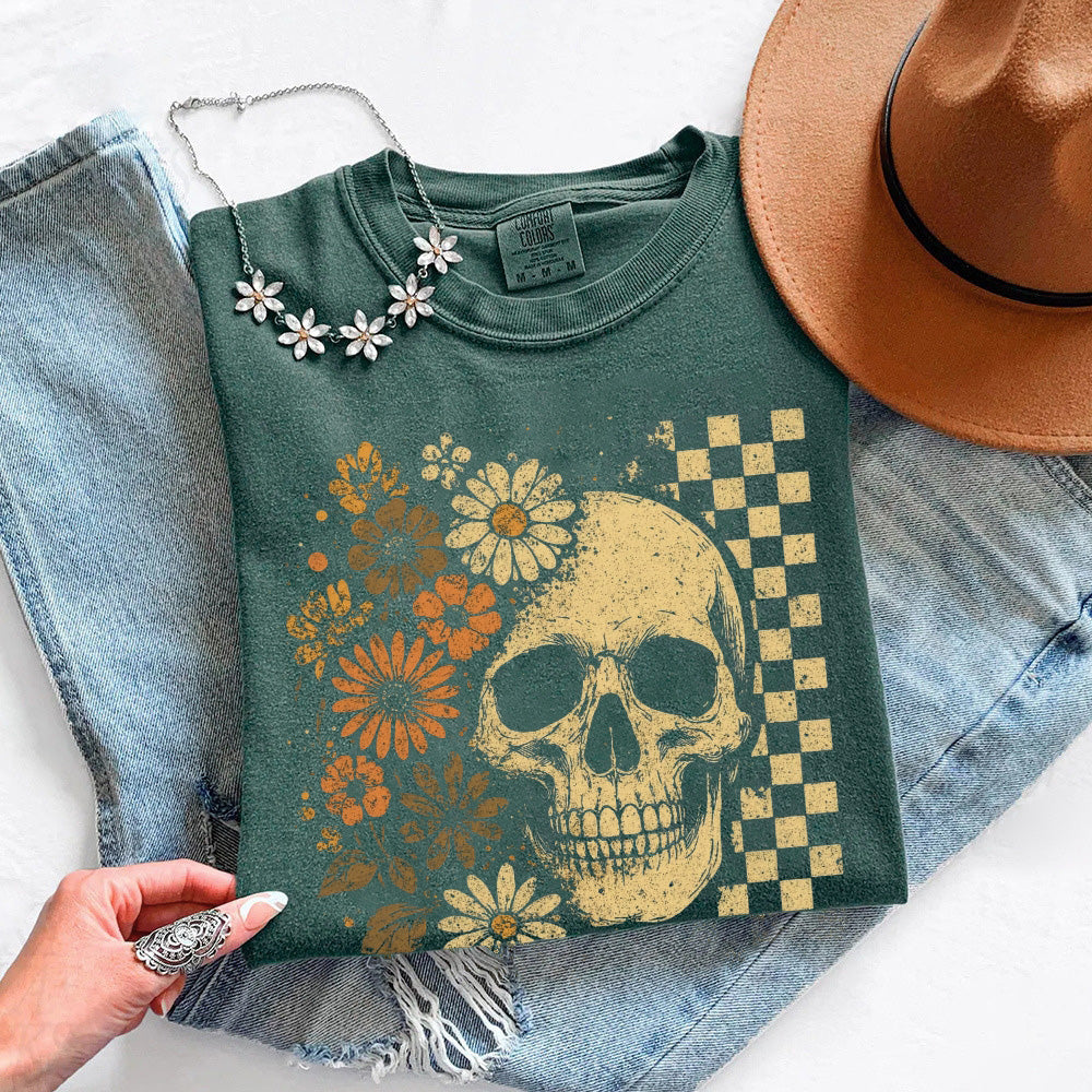 Skull & Flowers Firefly Comfort Colors T-Shirt | Halloween Graphic Tee