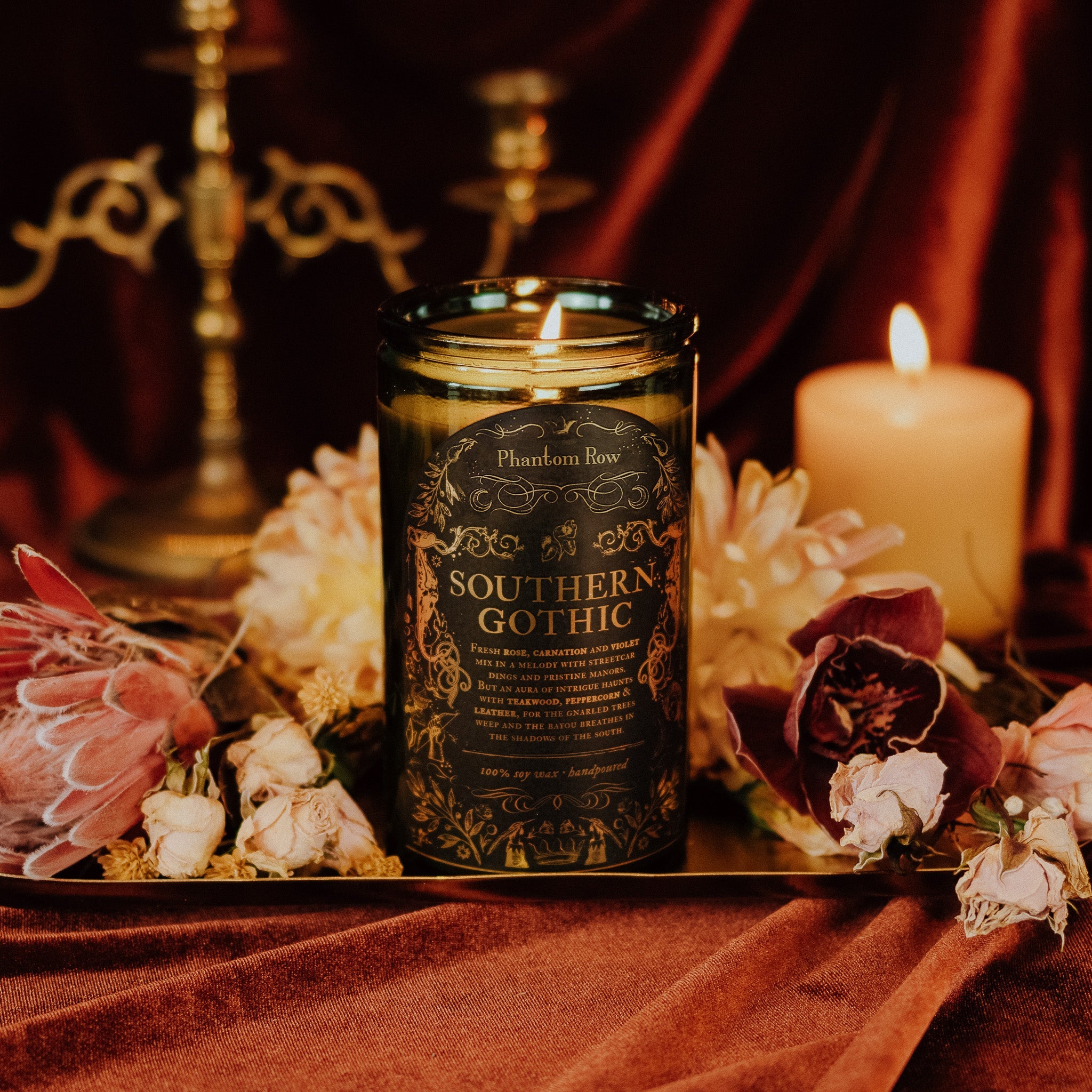 Southern Gothic Soy Candle – Rose, Teakwood & Leather | Moody Home Fragrance Gift
