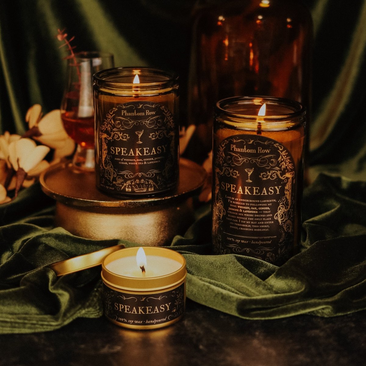 Speakeasy Soy Candle – Whiskey, Jasmine & Oak | Gothic Gift for Her, Dark Home Decor